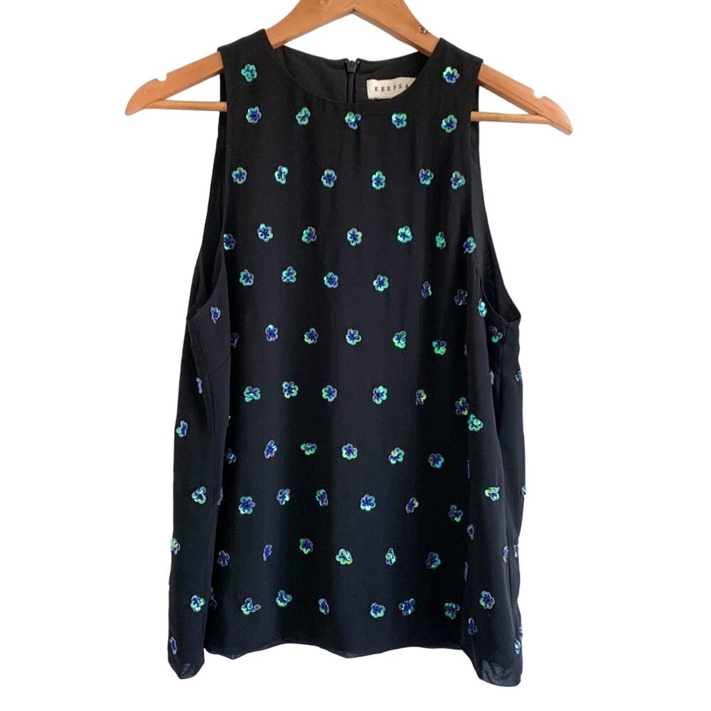 Keepsake The Label Sequin Flower High Neck Floral Sleeveless Top Black Medium